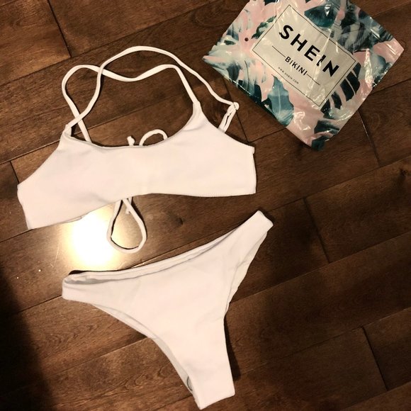 Brand New Shein White Ribbed Scoop Neck Bikini - Picture 3 of 6
